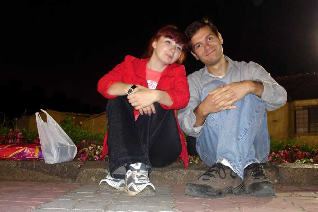 Two old bags sitting side-by-side